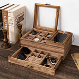 Pinzoveco Watch Box Organizer for Men, 6 Slot Mens Jewelry Box Display & Storage Watch, Solid Wood Watch Case for Men, Gift for Boyfriend Fathers Day Birthday Gifts (Carbonized Brown) Pinzoveco