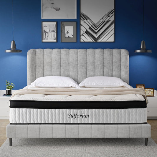 Suiforlun California King Mattress, 14 Inch Euro Top Cooling Gel Memory Foam Cal King Hybrid Mattress with 7 Premium Layers, Zone Support & Pressure Relief, Medium Firm, 72"*84”