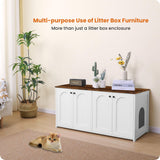 Dwanton Litter Box Enclosure for 2 Cats, Cat Litter Box Furniture Hidden with Double Rooms, Dual Cat Litter House, Large Wooden Cat House Indoor, TV Stand, Fit Most of Litter Box, White+Rustic Brown Dwanton