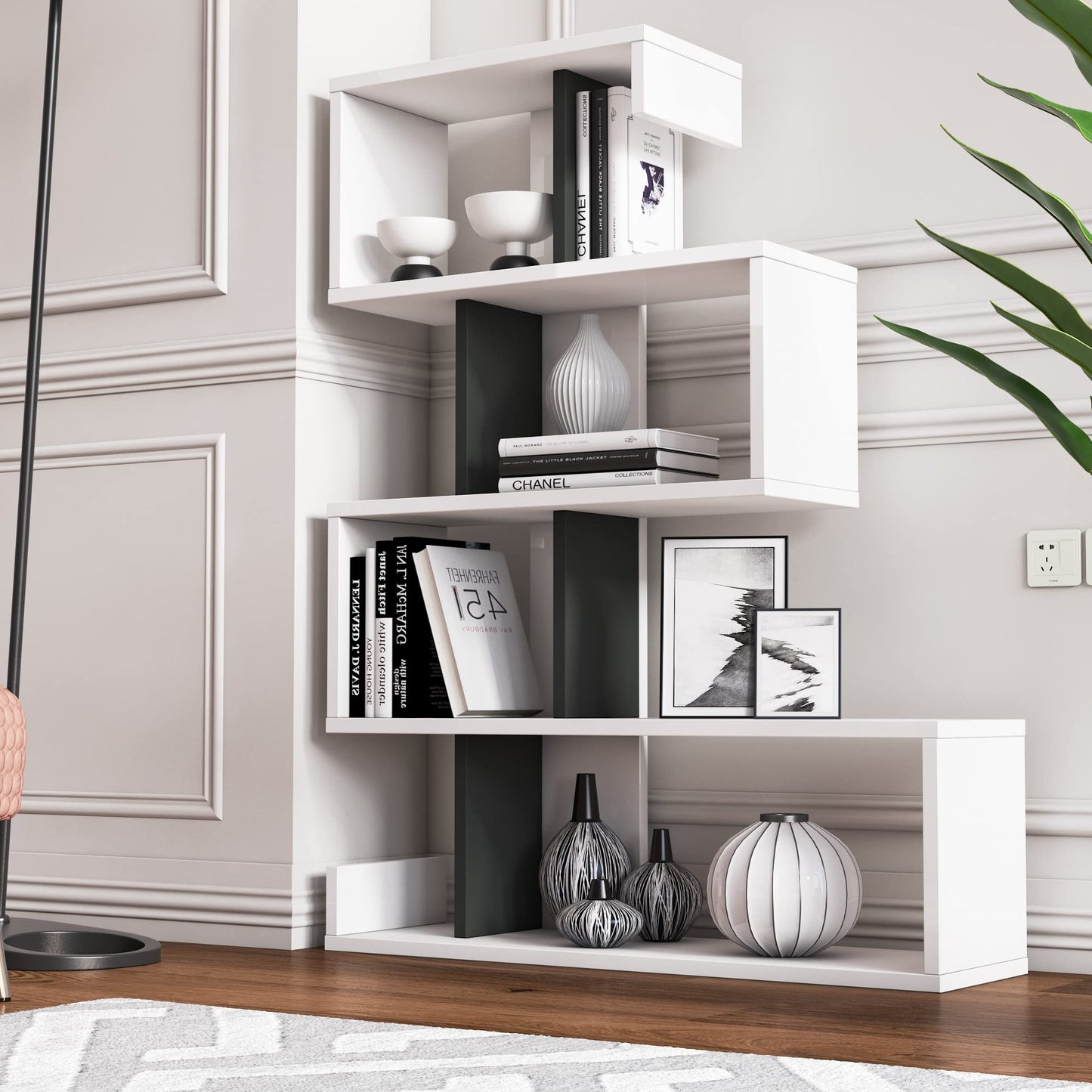 MinimaDecor Longway Modern White & Anthracite Multifunctional Bookcase - WoodArtSupply