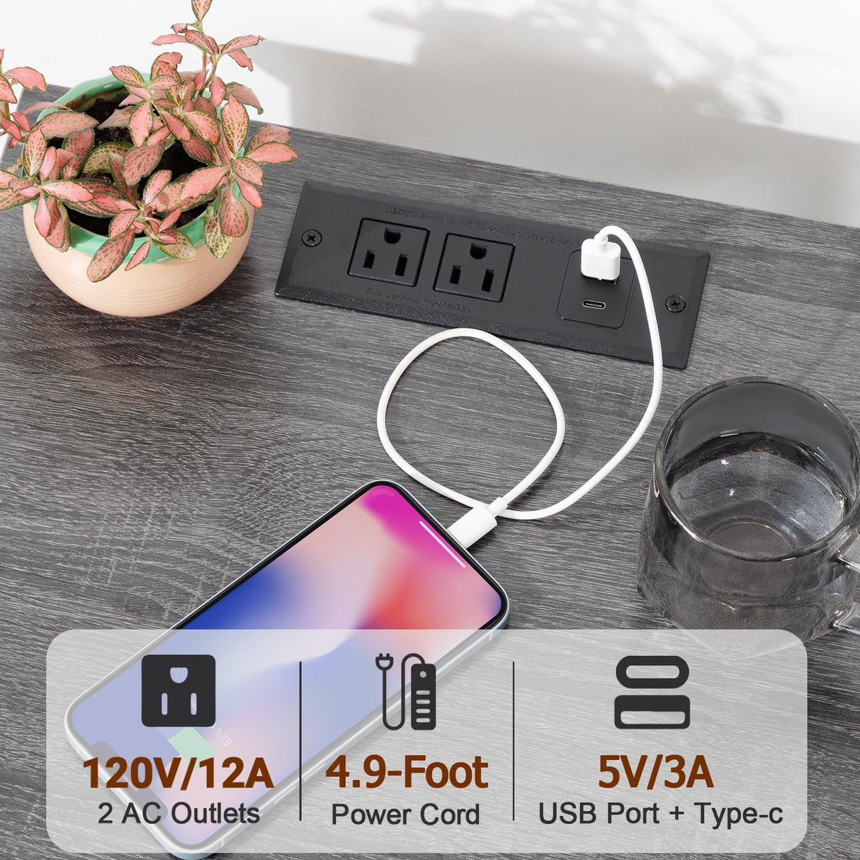 AMHANCIBLE Night Stand Set 2, LED Nightstands for Bedroom Set of 2 with Charging Station, End Table with USB Port and Outlet, Side Table with 2 Storage Drawers for Living Room, Dark Grey HET052LDG AMHANCIBLE