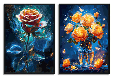 2 Pack Paint by Number Kit 16x20inch Adults Rose Flower Paintings, DIY Acrylic Painting Set with Glowing Rose Orange Roses in Vase, Creative Art Kit for Home Decor and Relaxation Generic