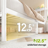 Homkdom Canopy Bed Frame with Storage Headboard, Full Size Bed Frame with 4 Removable Posts, Sturdy Metal Platform with Under-Bed Storage, Dual Purpose Bed Frame, No Box Spring Needed, White Homkdom
