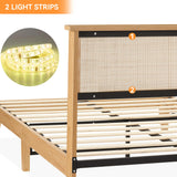 IDEALHOUSE Rattan Queen Bed Frame with LED Lights and Solid Wood Support IDEALHOUSE