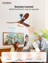 Ceversa 52 Inch Solid Wood Ceiling Fan No Light Remote Control,Outdoor Real Wood Ceiling Fan Without Light 3 Blades Walnut Exquisite Craftmade Quiet for Patio,Farmhouse,Living Room, Bedroom, Office Ceversa