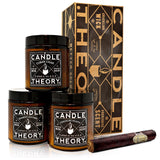 Scented Candle Gift Set of 3, 4oz Candles, Crackling Wood Wick Candled for Home, 3 Scents Cuban Cigar, Spanish Leather, Crackling Hearth, Mens Candle Bachelor Pad Decor Man Cave Decor CANDLETHEORY