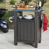 Keter Outdoor Grill Prep Table & Serving Cart, Stainless Steel Top, Unity, 40 Gal, Brown - Portable Bar Table and Cooking Accessory for Pool, Patio, Lawn, and Backyard Keter