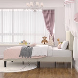 VECELO Twin Size Bed Frame with Upholstered Headboard, Velvet Platform Bedframe Mattress Foundation, Strong Wood Slat Support, No Box Spring Needed,Velvet Beige VECELO