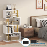 Yusong Geometric Bookcase, S Shaped Bookshelf 4-Tier Book Shelves for Bedroom, Modern Wood Decorative Display Shelf Tall Book Case for Home Office, Gold and White Yusong