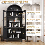 PAOFIN 73" Metal Tall Arched Kitchen Pantry Cabinet, Modern Farmhouse Kitchen Storage Cabinets with 3 Adjustable Shelves, Versatile Cupboard for Kitchen, Dining Room, Black PAOFIN