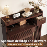 IRONCK Shoe Cabinet, Mid Century Shoe Storage with 2 Flip Drawers & Grille Doors Design, Shoe Rack Cabinet with Hooks and Side Cabinet, Shoe Organizer for Entryway, Natural Red Walnut IRONCK