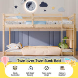Xilingol Low Bunk Bed for Kids, Floor Bunk Bed Twin Over Twin with Bookshelves & Full Guardrails, Wooden Twin Bunk Bed Frame for Bedroom, Dorm, Boys, Girls, Children, Toddler (Natural) Xilingol
