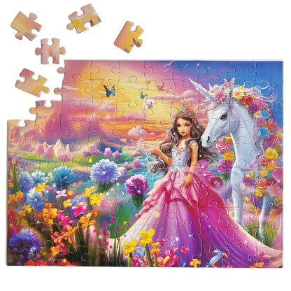 Fishwisdom 100 Piece Jigsaw Puzzle for Kids Age 4-8 Teens Gift Family Time (Princess & Unicorn)