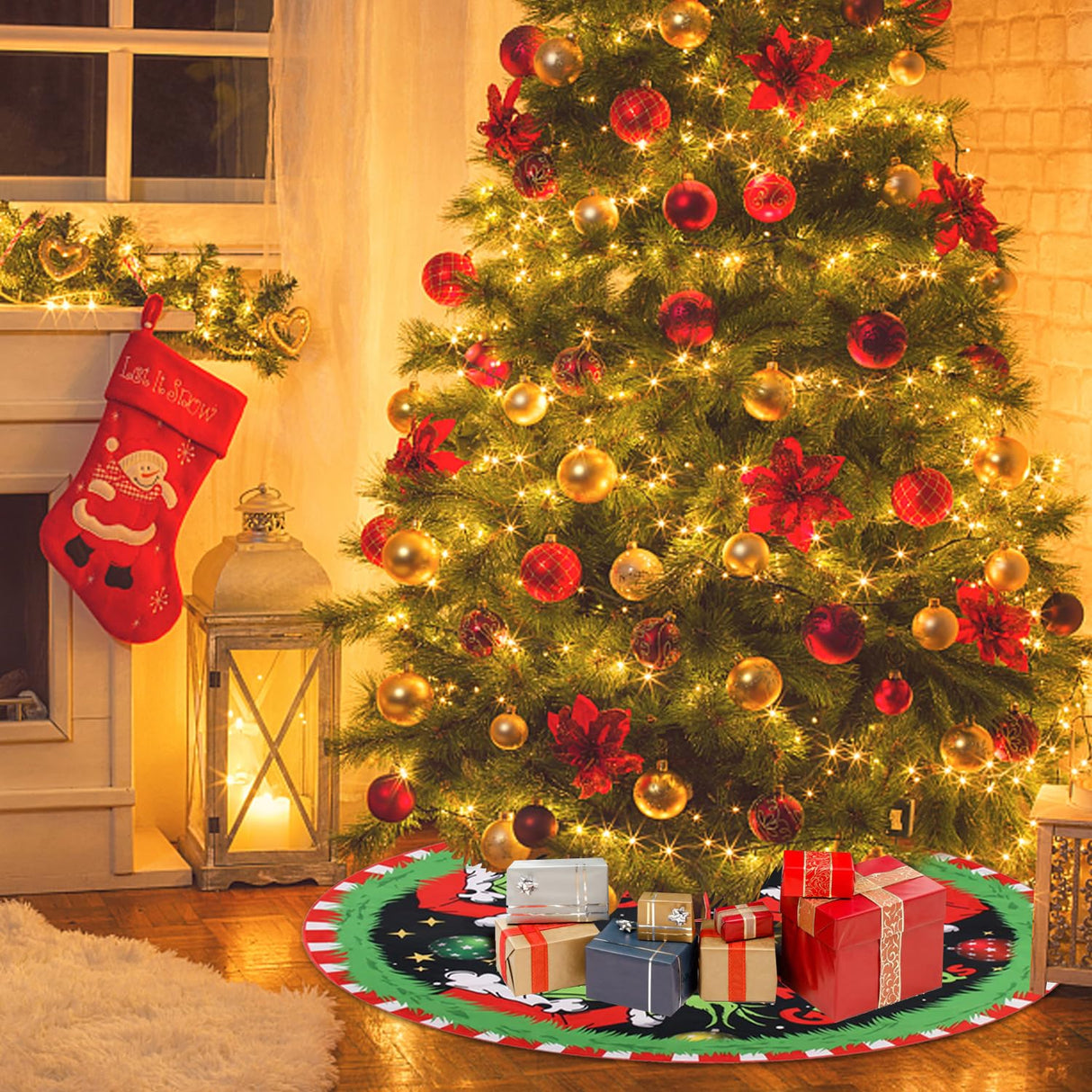 CJYGEGE Merry Christmas Tree Skirt Collar 48 Inch, Softand Funny Farmhouse Holiday Decor Xmas Party Holiday Decoration CJYGEGE