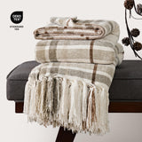 EVERGRACE Plaid Chenille Throw Blanket for Couch, Super Soft Cozy Decorative Farmhouse Plaid Throw with Tassels, Lightweight Chenille Knit Throw for Bed Sofa Gift Home Decor, Beige 50”x60” EverGrace