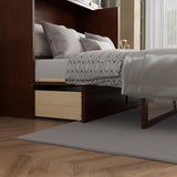 Ball & Cast Hideaway Cabinet Bed Queen Size,Wood Rattan Murphy Bedframe with Storage Drawer,Wall Platform can be Folded up,Space-Efficient Design,for Apartment,Bedroom,Walnut Ball & Cast