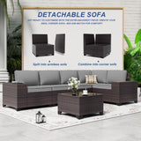 ASJMR 10 Pieces Patio Furniture Set with 2 Swivel Chairs Patio Furniture Outdoor Sectional Sofas with 55000 Gas Fire Pit Patio Conversation Set w/7 Cushions-Gary ASJMR