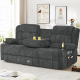 Dresegmt Loveseat Recliner Sofa, Flip Middle Backrest Design 3 Seat Reclining Sofa with Large Storage Drawer, USB Ports & Cup Holders, Manual Couch for Living Room/Home Theater (New Gray) Dresegmt