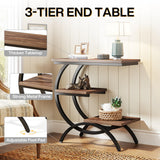 Tribesigns C-Shaped End Table, Industrial 3-Tier Small Side Table for Couch, Wood Bedside Table Snack Side Table with Storage Shelves for Living Room Small Space, Dark Brown Tribesigns