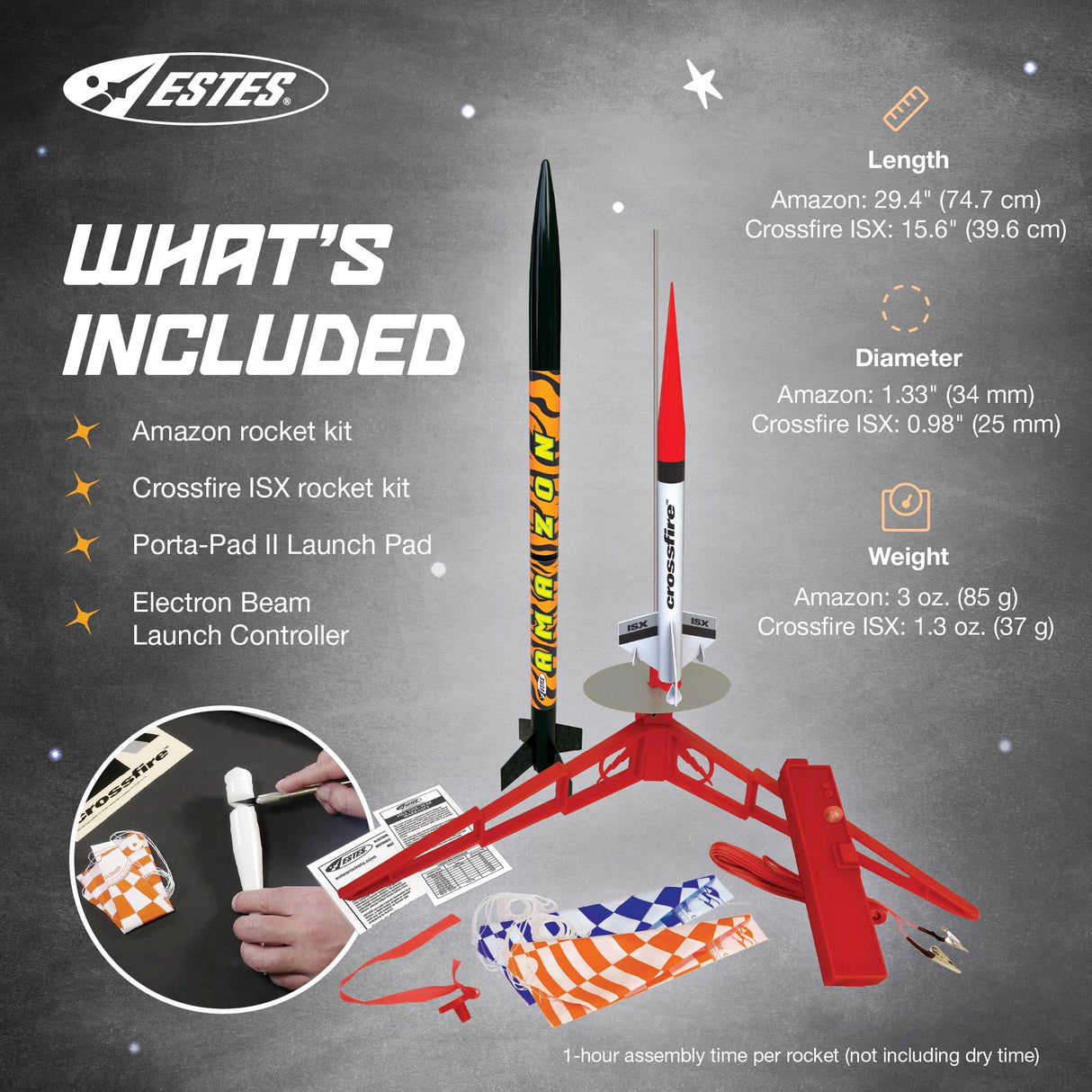 Estes 1469 Tandem X Rocket Launch Set, Prebuilt Beginner Flying-Rocket-Model Set for Ages 10+, Includes Launch Pad System Estes