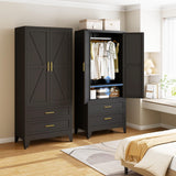 FIRMET Metal Wardrobe Closet Cabinet with Drawers,71" H Large Bedroom Armoires with Shelves and Hanging Rod,Wardrobe Storage Cabinet with 2 Doors, 1 Adjustable Shelf and 2 Drawers FIRMET