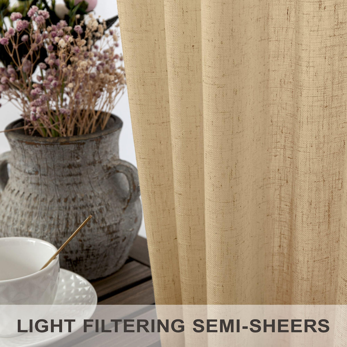 Pitalk Burlap Color Linen Window Valance for Kitchen 3 Inch Rod Pocket Semi Sheer Primitive Rustic Farmhouse Valance Curtain Topper for Bedroom Living Room Dining Bathroom 18 Inch Length Tan Brown Pitalk