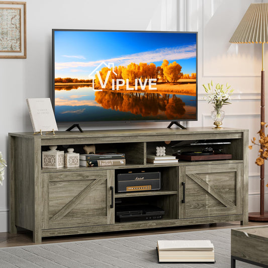 Viplive Farmhouse TV Stand for Bedroom, TV Stand for 65 Incn TV, Universal TV Stand with Ample Storage Cabinets, Media Furniture with Entertainment Center and Console Table for Living Room