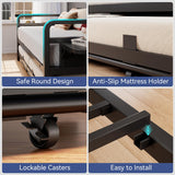 Jocoevol Daybed with Trundle and LED Light, Heavy Duty Metal Twin Bed Frame with Movable Charging Station, Day Bed Pop Up Trundle Bed Twin for Living Room, Bedroom and Guest Room, Black Jocoevol