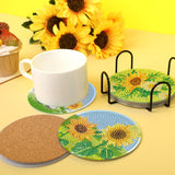 8 Pieces Sunflower Diamond Art Painting Coasters DIY 5D Full Drill Coasters Acrylic Round Cup Coaster with Holder Cork Pads for Spring Summer Party Home Decor DIY Crafts Augisteen