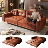 Skipity Sigmo 92" King Pull Out Sofa Bed, PU Leather Convertible Sleeper Couch with Tufted Design, Oversized 4-Seater Modern Mid Century Sectional Couch for Living Room, Small Spaces, Light Brown Skipity Sigmo