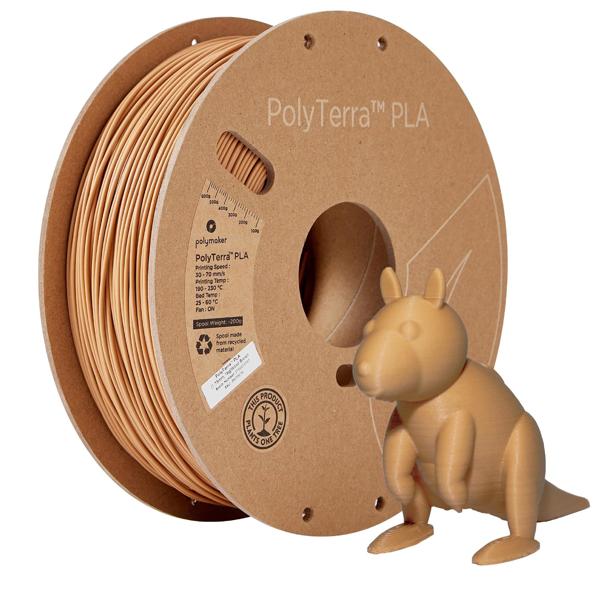 Polymaker Matte PLA Filament 1.75mm Wood Brown, 1.75 PLA 3D Printer Filament 1kg - PolyTerra 1.75 PLA Filament Matte Wood Brown 3D Printing Filament - WoodArtSupply