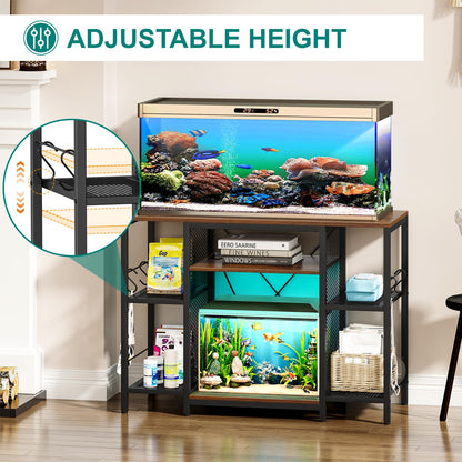 Snughome Fish Tank Stand, 40 Gallon Aquarium Stands with Charging Station, Adjustable Fish Tank Stand with Removable LED Light, Heavy Duty Metal Aquarium Stands with Storage, 43.3" x 17.72" x - WoodArtSupply