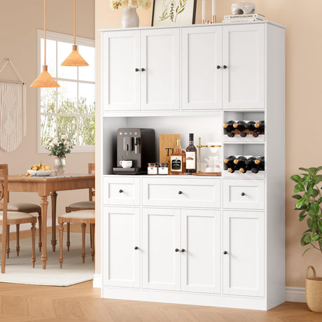 BOTLOG 72" Tall Kitchen Pantry Storage Cabinet with Wine Rack, Large Pantry Cabinet with Microwave Stand, Modern Kitchen Hutch Food Pantry Cabinet for Kitchen, Dining Room, White BOTLOG