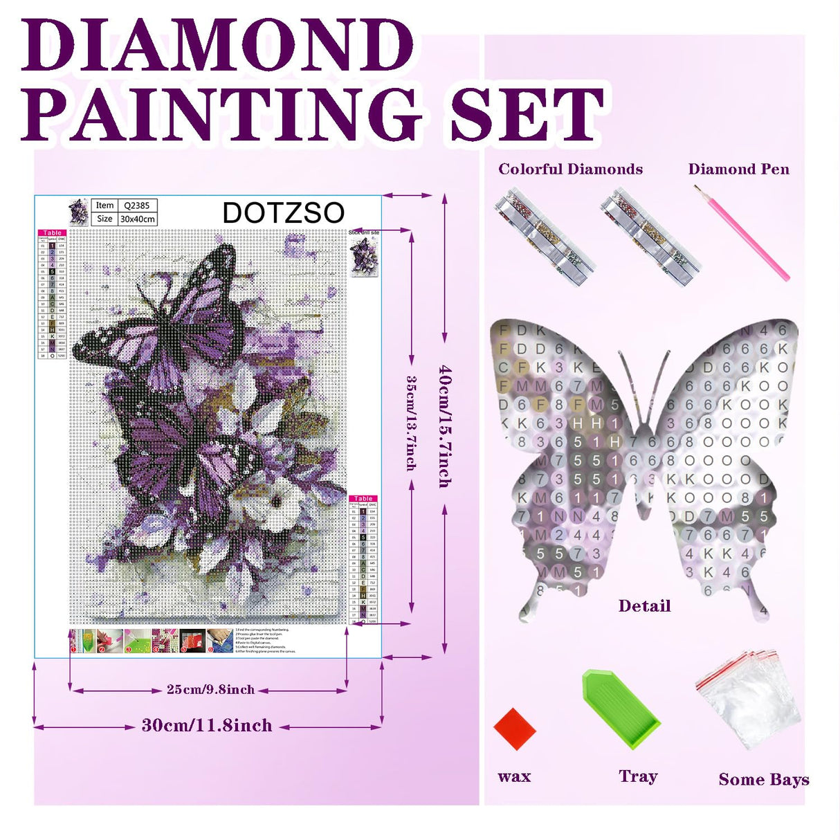 DOTZSO Butterfly Diaomnd Painting Kits for Adults DIY 5D Round Full Drill Butterfly Flowers Diamond Art Adult Diamond Painting Very Suitable for Home Leisure and Wall Decoration 11.8x15.7 (Inches) DOTZSO