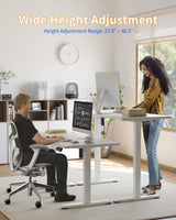 YIHAYO Adjustable Standing Desk, Electric Desk, 63 x 24 Inches Stand Up Desk with Splice Board, Adjustable Height Desk, Computer Desk for Home Office, White Frame/White Top YIHAYO