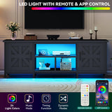 YITAHOME TV Stand with LED Lights & Charging Station, Farmhouse Entertainment Center with Storage Cabinets & Shelves, Cross-Pattern Doors, Fits TVs up to 70'', TV Consoles for Living Room, Black YITAHOME