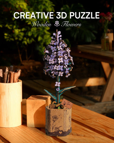 ROBOTIME 3D Puzzle Wooden Flower Lilac DIY Model Kit to Build for Adults Artifical Bouquet Collection Craft Brain Teaser Puzzle Creative Gift Home Decor ROBOTIME