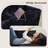 POUUIN 104" L-Shape Modular Sectional Sofa Couch - Comfy Upholstered Cloud Couch for Living Room - Modern Minimalist Couch,Deep Seat,No Assembly Required (Black,Plush Corduroy, Right Facing Chaise) POUUIN