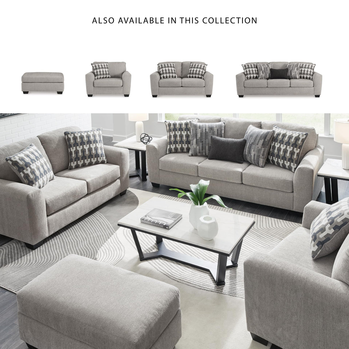 Signature Design by Ashley Avenal Park Casual Sofa with 5 Toss Pillows, Light Gray Signature Design by Ashley