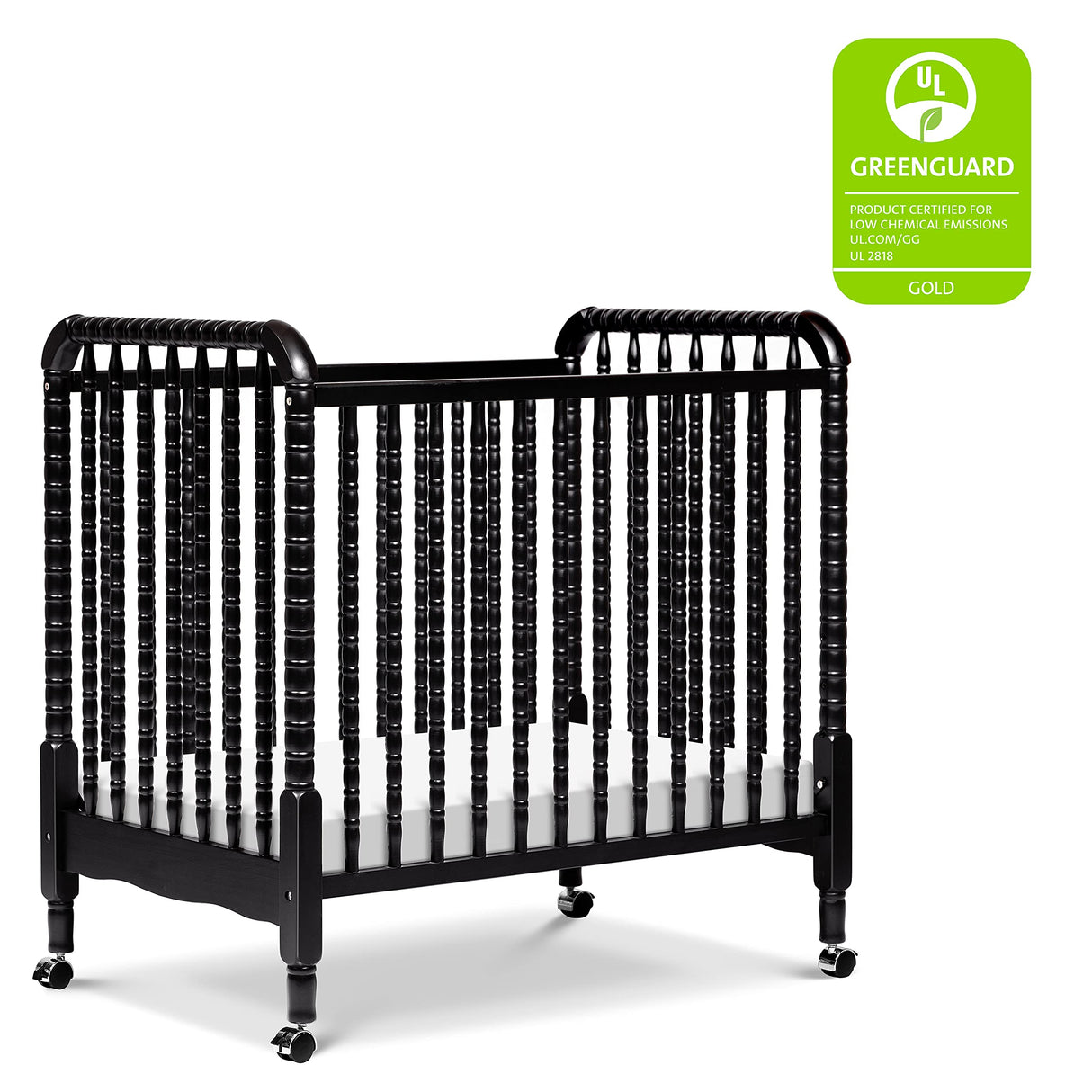 DaVinci Jenny Lind 3-in-1 Convertible Mini Crib in Ebony, Removable Wheels, Greenguard Gold Certified DaVinci
