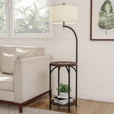 Lavish Home Floor Lamp with End Table - Modern Rustic Side Shelves with USB Charging Port, LED Light Bulb, and Drum-Shaped Shade - Standing Lights Lavish Home