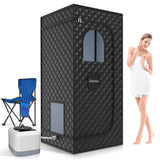 Lajou Portable Sauna Box for Home Steam Sauna Indoor Foldable Sauna Tent Personal Full Body Spa with 3L 110V 1200W Steamer, Remote Control, Folding Chair, 9 Levels, Black, 35.4"x35.4"x70.9" Lajou