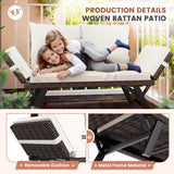 Flamaker Outdoor Convertible Sofa, Woven Rattan Patio Furniture Sunbed with Adjustable Armrests, Removable Cushions and Pillows for Patio, Porch, Pool (Brown Lounger & Beige Pillowcase) Flamaker