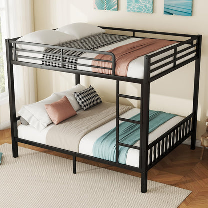 mikibama Queen Over Queen Bunk,Metal Heavy Duty Bunk Beds for Adults,Queen Bunk Bed with Built-in Ladder,Industrial Bunkbeds for Kids,Adult,Small Spaces,Space Saving. (Black, Queen Over Queen)