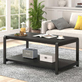 EXCEFUR Black Coffee Table, Modern Rustic Wood Center Table for Living Room, Industrial Rectangle Cocktail Tea Table with Storage Shelf EXCEFUR