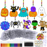 Winlyn 30 Sets Halloween Suncatchers Ornaments Decorations DIY Window Paint Art Suncatchers Halloween Craft Kits Jack-O'-Lantern Ghost Spider Sun Catchers for Kids Classroom Activities Art Project Winlyn