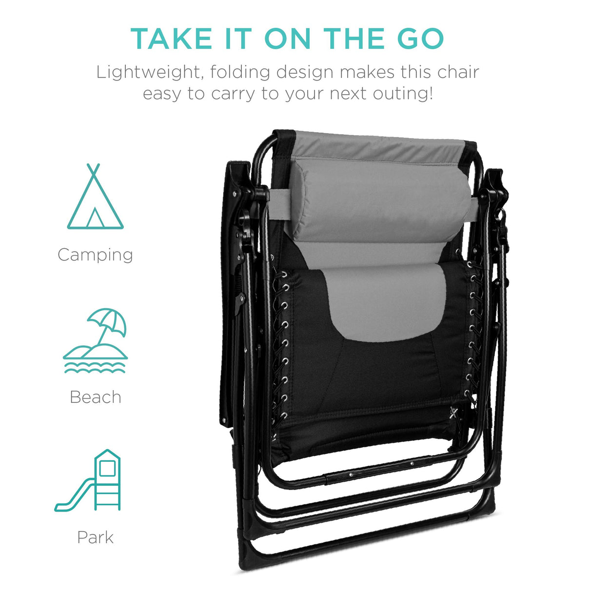 Best Choice Products Oversized Padded Zero Gravity Chair, Folding Outdoor Patio Recliner, XL Anti Gravity Lounger for Backyard w/Headrest, Cup Holder, Side Tray, Polyester Mesh - Black/Gray Best Choice Products