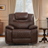 ANJ Genuine Leather Recliner Chair, Manual Reclining Chair with Ergonomic Design, Oversized Single Sofa Recliner with Soft Armrest and Flexible Footrest for Living Room,Red Brown ANJ