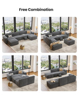 Amada 80" L Shaped Sofa Modular, Corduroy Clopud Couches with Deep Seats &High-Back, Upholstered Couches for Living Room Bedroom with Ottoman, No Assembly Required(2-Seater&1 Ottoman,Grey) AMADA HOMEFURNISHING