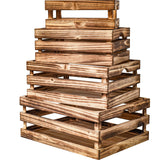 JUMBO HUMBLE Large Torched Wood Storage Crates Decorative, Set of 4 Nesting Wooden Crates for Display Rustic, Farmhouse Wooden Storage Container Boxes Made from 100% Wood JUMBO HUMBLE